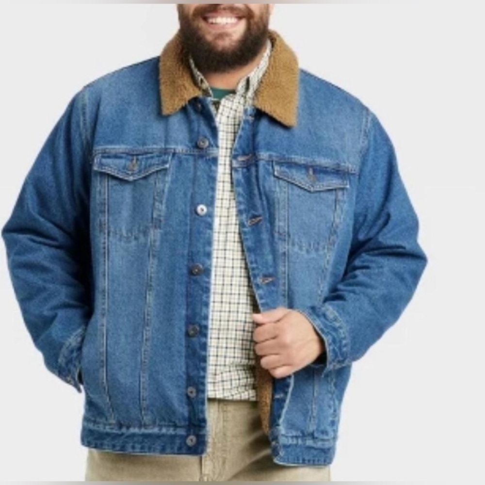 NWT Goodfellow & Co. Sherpa/Faux Fur Lined Denim Trucker Jacket Size XL